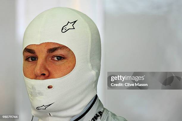 Nico Rosberg of Germany and Mercedes GP prepares to drive during the final practice session prior to qualifying for the Australian Formula One Grand...