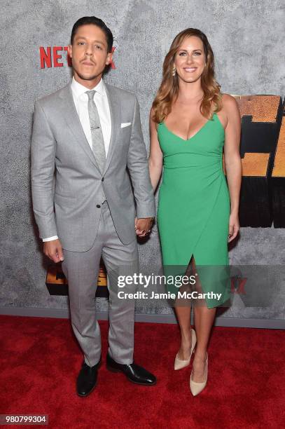 Theo Rossi and Meghan Rossi attend the "Luke Cage" Season 2 premiere at The Edison Ballroom on June 21, 2018 in New York City.