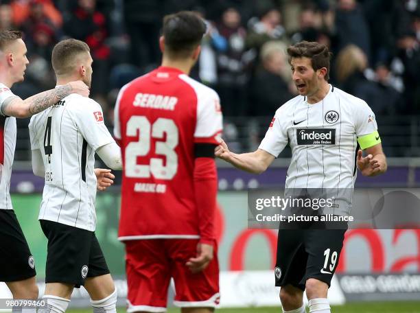 March 2018, Germany, Frankfurt am Main: Football Bundesliga, Eintracht Frankfurt vs FSV Mainz 05 at the Commerzbank-Arena. Frankfurt's Ante Rebic...