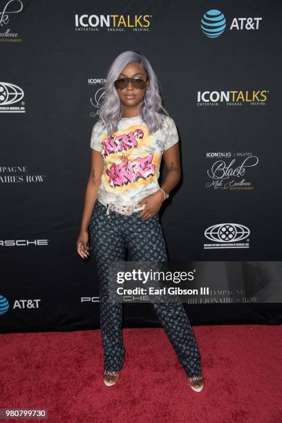 Justine Skye attends ICON Talks And Motion Picture Association Of America Host Black Male Excellence at SLS Hotel on June 21, 2018 in Beverly Hills,...