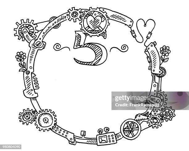 steampunk elements round frame number 5 drawing - resistor stock illustrations