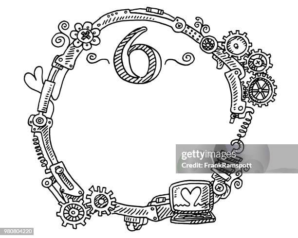 steampunk elements round frame number 6 drawing - resistor stock illustrations