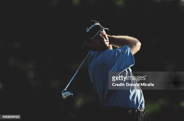 Retief Goosen of South Africa follows his shot during the Mercedes Championships golf tournament on 5 January 2002 at the Kapalua Resort Plantation...