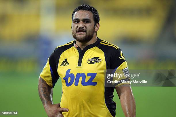 Piri Weepu of the Hurricanes reacts after a Sharks try during the round seven Super 14 match between the Hurricanes and the Sharks at Westpac Stadium...