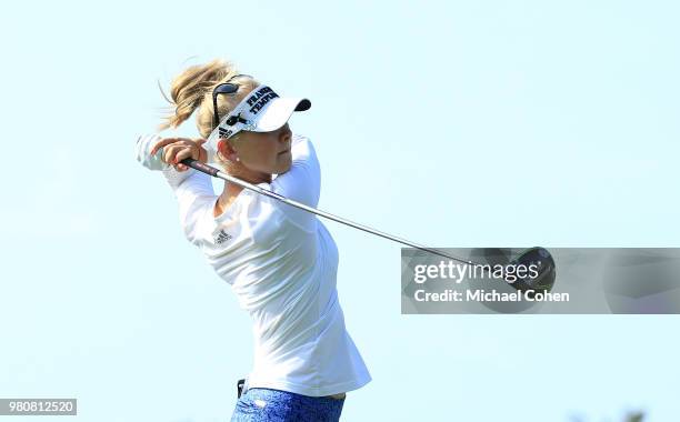 Jessica Korda hits a drive during the first round of the ShopRite LPGA Classic Presented by Acer on the Bay Course at Stockton Seaview Hotel and Golf...