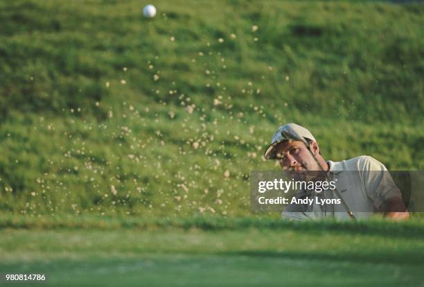 Jose María Olazabal of Spain hits out of the sand bunker during the 82nd PGA Championship golf tournament on 15 August 2000 at the Valhalla Golf Club...