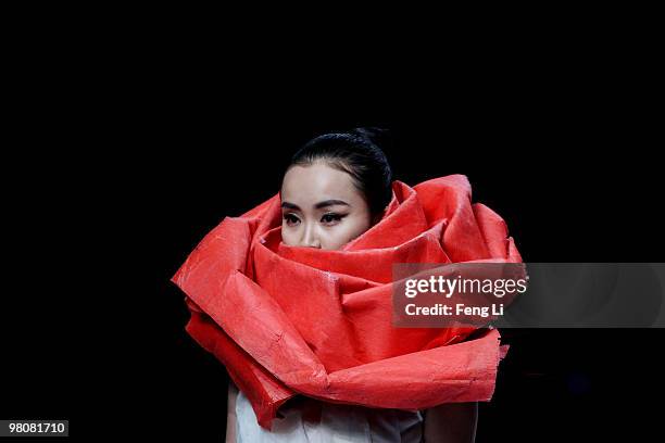 Model walks the runway during Beijing Institute of Fashion Technology and Taiwan Shih Chien University Graduates Show at China Fashion Week A/W...