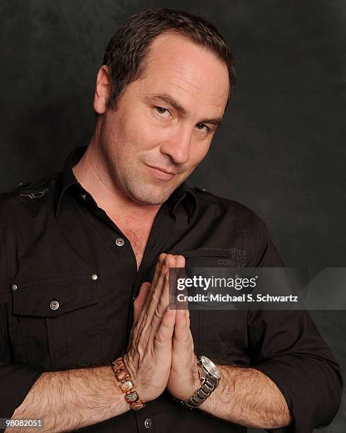 Comedian Tom Rhodes poses at The Ice House Comedy Club on March 26, 2010 in Pasadena, California.