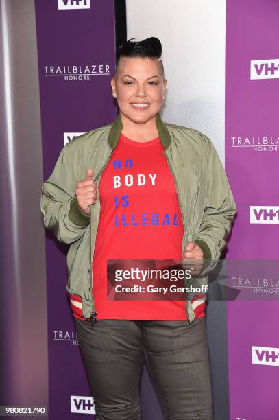Actress and singer/songwriter Sara Ramirez attends the 2018 VH 1 Trailblazer Honors at Cathedral of St. John the Divine on June 21, 2018 in New York...