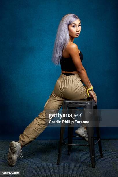 Eva Gutowski poses for a portrait at the Getty Images Portrait Studio at the 9th Annual VidCon US at Anaheim Convention Center on June 21, 2018 in...