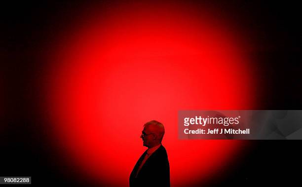 Chancellor of the Exchequer Alistair Darling, walks off stage after a question and answer session at the Scottish Labour party conference on March...