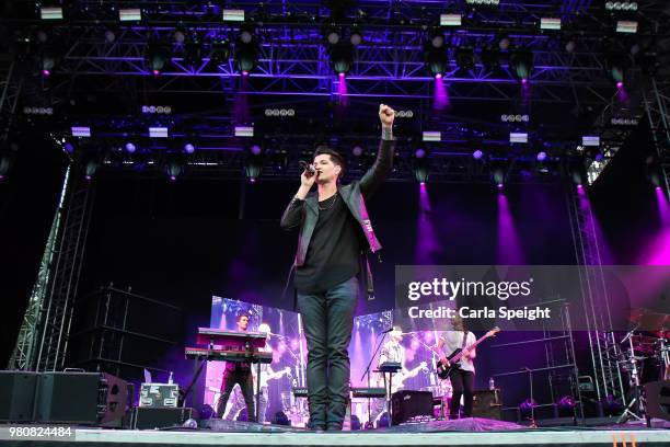 The Script's Danny O'Donoghue performs live on stage at Scarborough Open Air Theatre on June 21, 2018 in Scarborough, England.