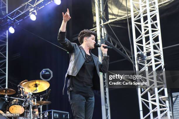 The Script's Danny O'Donoghue performs live on stage at Scarborough Open Air Theatre on June 21, 2018 in Scarborough, England.