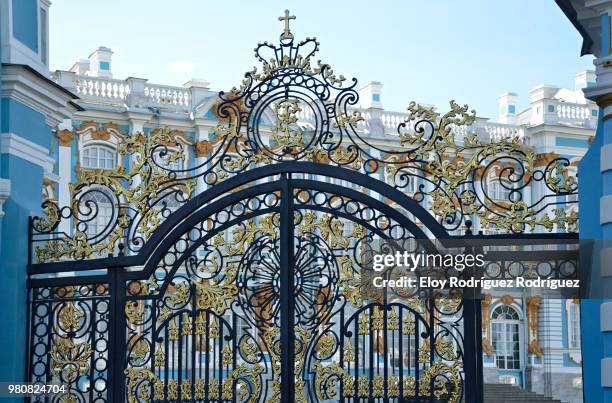 gate of catherine palace, tsarskoye selo, saint petersburg, russia - pushkin são petersburgo imagens e fotografias de stock