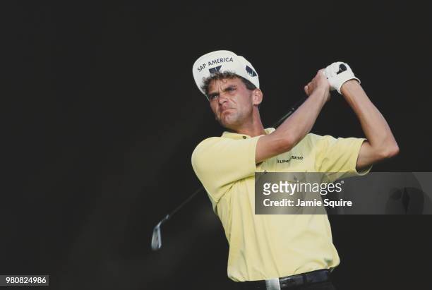 Jesper Parnevik of Sweden playing with the upturned bill on his hat during the Doral-Ryder Open golf tournament on 8 March 1997 at the Doral Golf...