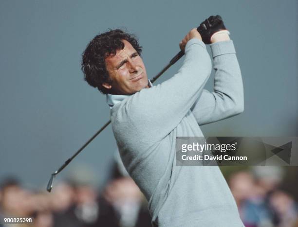 Jose María Canizares of Spain with an iron shot during the 112th Open Championship on 14 July 1983 at the Royal Birkdale Golf Club in Southport,...