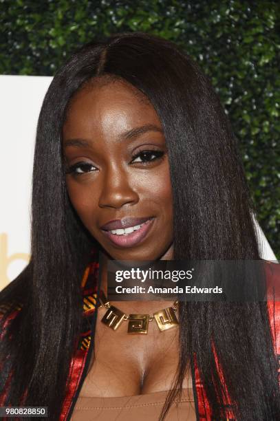 Singer Estelle arrives at the BET Her Awards Presented By Bumble at The Conga Room at L.A. Live on June 21, 2018 in Los Angeles, California.