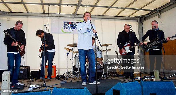 Graeme Swann and his band perform during the NatWest CricketForce at Gedling Colliery Cricket Club on March 27, 2010 in Nottingham, England. 85,000...