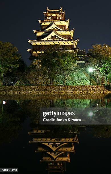 Hiroshima Castle is seen before the Earth Hour 2010 on March 27, 2010 in Hiroshima, Japan. Earth hour this year aims to highlight everyone's...