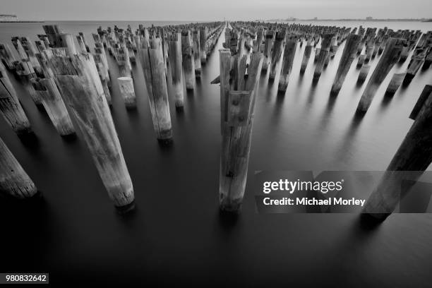 b&w station pier, port melbourne australia - port melbourne station pier stock pictures, royalty-free photos & images