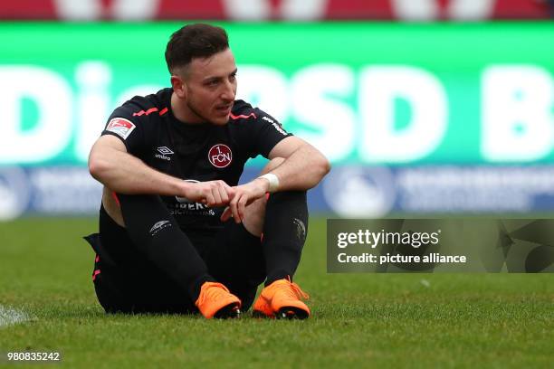 March 2018, Germany, Nuremberg: Football 2nd Bundesliga, 1. FC Nuremberg vs Darmstadt 98 at the Max-Morlock-Stadion. Nuremberg's Kevin Moehwald...