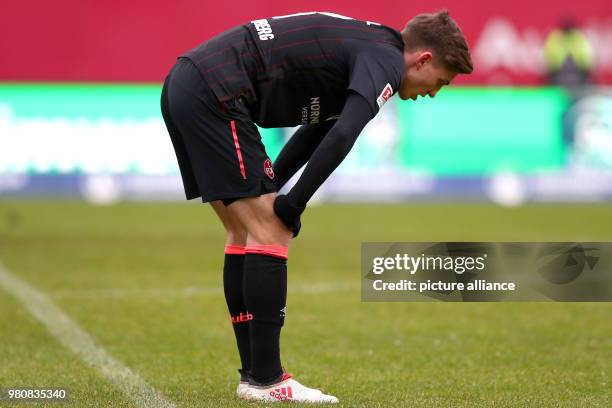 March 2018, Germany, Nuremberg: Football 2nd Bundesliga, 1. FC Nuremberg vs Darmstadt 98 at the Max-Morlock-Stadion. Nuremberg's Lucas Hufnagel...