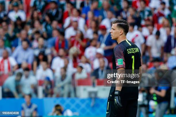 Goalkeeper Wojciech Szczesny of Poland looks on during the 2018 FIFA World Cup Russia group H match between Poland and Senegal at Spartak Stadium on...