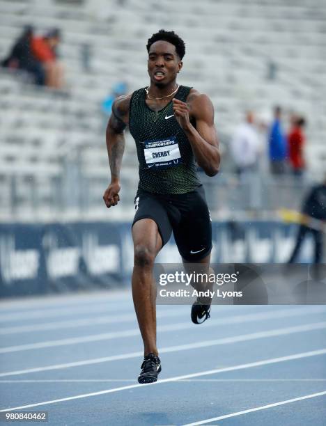 Michael Cherry competes in the opening round of the Mens 400 Meter at the 2018 USATF Outdoor Championships at Drake Stadium on June 21, 2018 in Des...