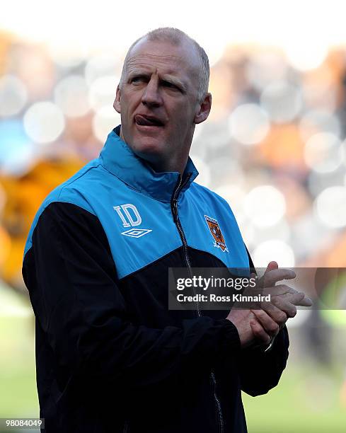 Iain Dowie, the Football Management Consultant of Hull City before the Barclays Premier League match between Hull City and Fulham at the KC Stadium...