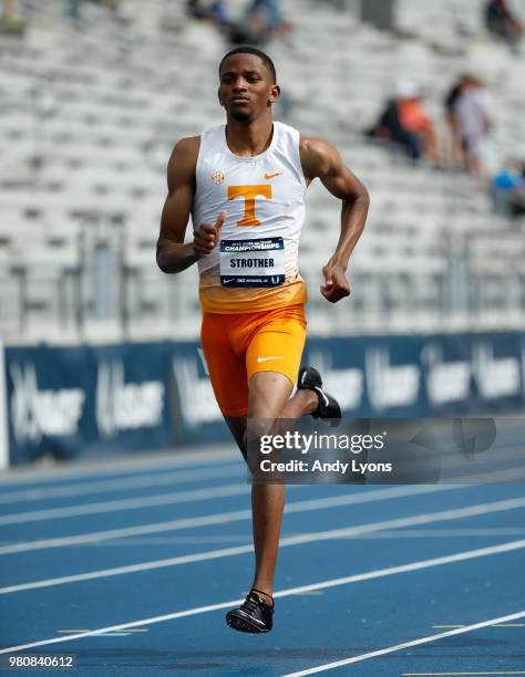 Nathan Strother competes in the opening round of the Mens 400 Meter at the 2018 USATF Outdoor Championships at Drake Stadium on June 21, 2018 in Des...