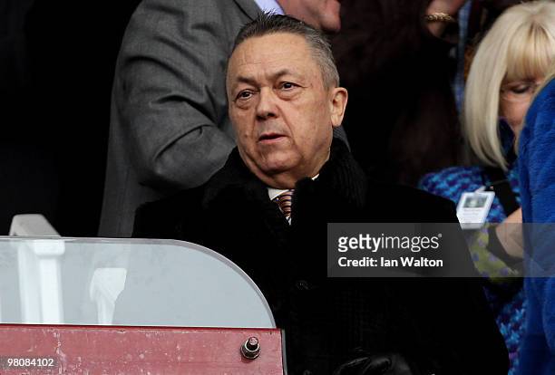 David Sullivan, the joint chairman of West Ham, looks on prior to kickoff during the Barclays Premier League match between West Ham United and Stoke...
