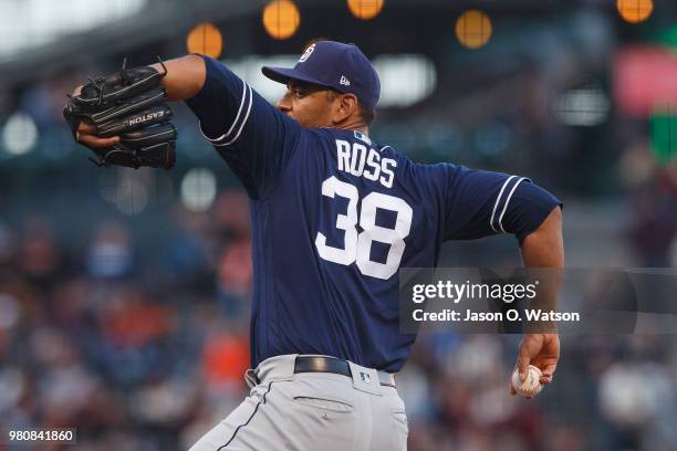 Tyson Ross of the San Diego Padres pitches against the San Francisco Giants during the first inning at AT&T Park on June 21, 2018 in San Francisco,...