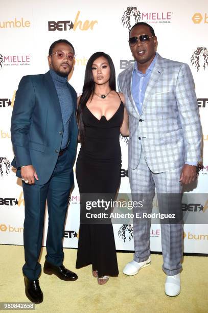 Romeo Miller, Cymphonique Miller and Master P attend the BETHer Awards, presented by Bumble, at The Conga Room at L.A. Live on June 21, 2018 in Los...