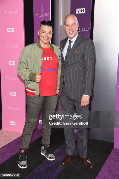 Actress and singer/songwriter Sara Ramirez and honoree Anthony Romero attend the 2018 VH 1 Trailblazer Honors at Cathedral of St. John the Divine on...