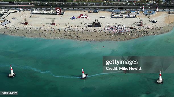 Peter Besenyei of Hungary in action during the Red Bull Air Race day on March 27, 2010 in Abu Dhabi, United Arab Emirates.