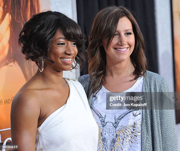 Actress Monique Coleman and actress Ashley Tisdale arrive at the Los Angeles Premiere "The Last Song" at ArcLight Cinemas on March 25, 2010 in...