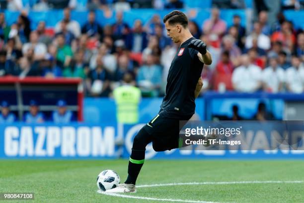 Goalkeeper Wojciech Szczesny of Poland controls the ball during the 2018 FIFA World Cup Russia group H match between Poland and Senegal at Spartak...
