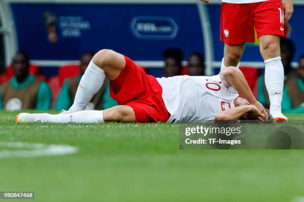 Lukasz Piszczek of Poland on the ground during the 2018 FIFA World Cup Russia group H match between Poland and Senegal at Spartak Stadium on June 19,...