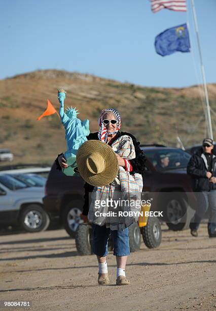 Tea Party supporter Jody Black from Las Vegas arrives for a Tea Party rally in Searchlight, Nevada, on March 27, 2010. Thousands of Tea Party...
