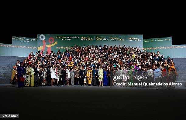 From center, left: UN Deputy Secretary General Asha-Rose Migiro, Liberian President Ellen Johnson-Sirleaf, Spanish Queen Sofia, Spanish Vice...