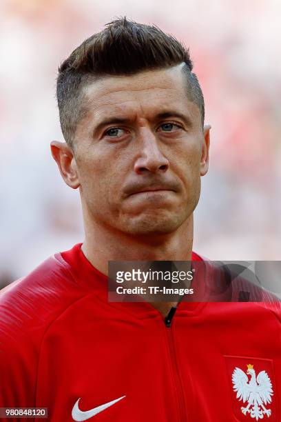 Robert Lewandowski of Poland looks on prior to the 2018 FIFA World Cup Russia group H match between Poland and Senegal at Spartak Stadium on June 19,...