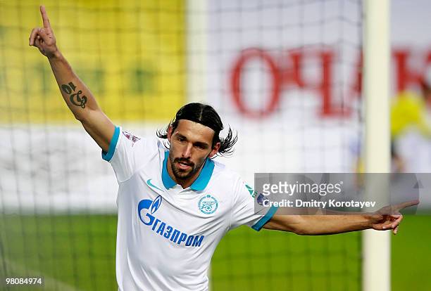 Danny of FC Zenit St. Petersburg celebrates after scoring a goal during the Russian Football League Championship match between FC Dinamo Moscow and...