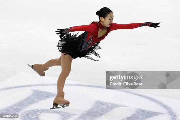 Mao Asada of Japan competes during the Ladies Free Skate during the 2010 ISU World Figure Skating Championships on March 27, 2010 at the Palevela in...