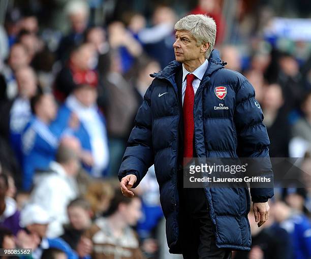 Arsene Wenger of Arsenal shows his dissapointment during the Barclays Premier League match between Birmingham City and Arsenal at St. Andrews Stadium...