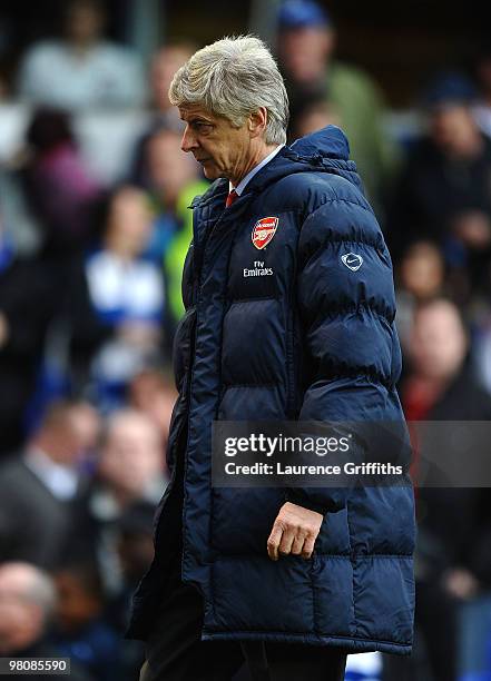 Arsene Wenger of Arsenal shows his dissapointment during the Barclays Premier League match between Birmingham City and Arsenal at St. Andrews Stadium...