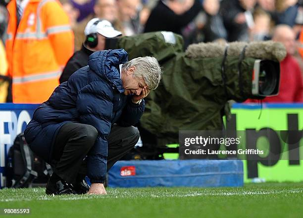 Arsene Wenger of Arsenal shows his dissapointment during the Barclays Premier League match between Birmingham City and Arsenal at St. Andrews Stadium...