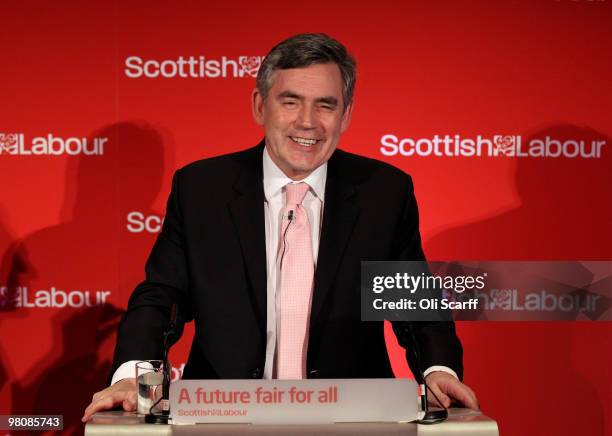Prime Minister Gordon Brown addresses the Scottish Labour Party conference on March 27, 2010 in Glasgow, Scotland. He told the party faithful Labour...
