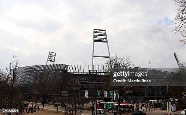 General view of the Weser Stadium is taken prior to the Bundesliga match between Werder Bremen and 1. FC Nuernberg at the Weser Stadium on March 27,...