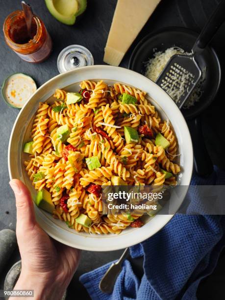 pasta salad - parmesan cheese overhead stock pictures, royalty-free photos & images