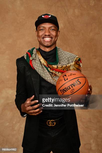 Wendell Carter Jr. Poses for a portrait after being drafted by the Chicago Bulls during the 2018 NBA Draft on June 21, 2018 at Barclays Center in...